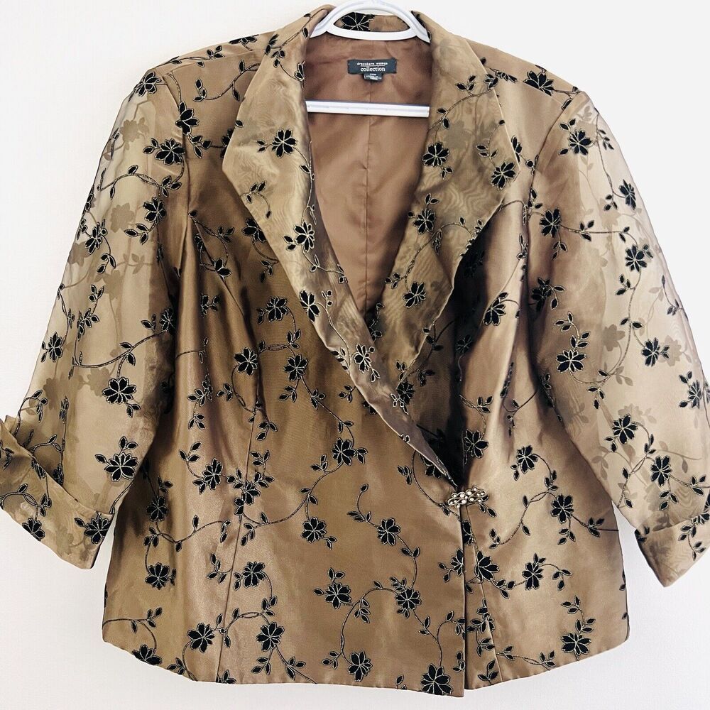 Dressbarn Woman Collection Brown & Black Floral Embellished Jacket ~ Plus Sz 20W